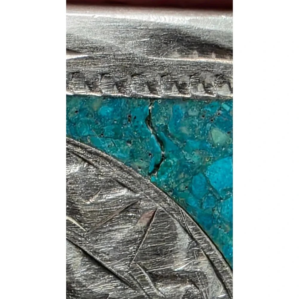 VHLC Plata de Jalisco .925 Sterling Silver Turquoise Aztec Belt Buckle, Vintage